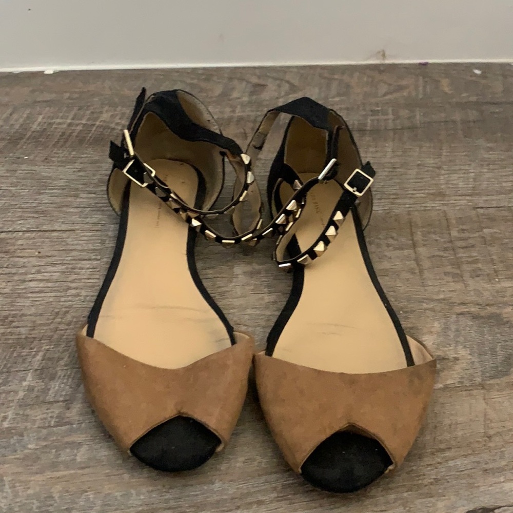 Zara suede double ankle strap flats